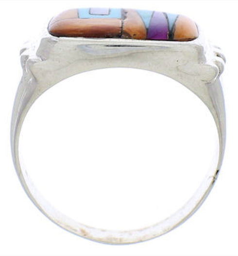 Silver Southwest Multicolor Ring Size 7-3/4 JX38095